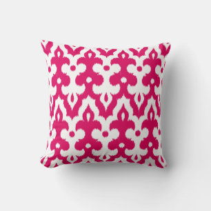 Moroccan Tile Damask Pattern, Fuchsia Pink & White Cushion
