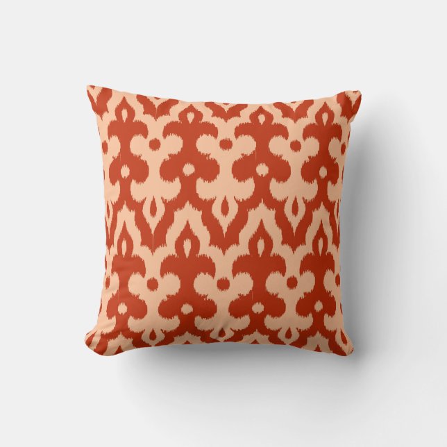 Moroccan Tile Damask Pattern, Mandarin Orange Cushion (Front)