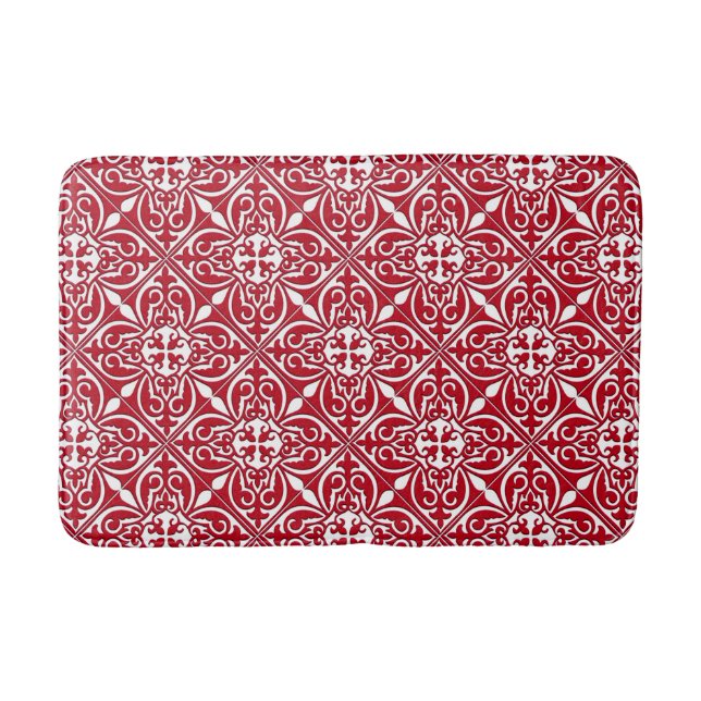 Moroccan tile - dark red and white bath mat (Front)