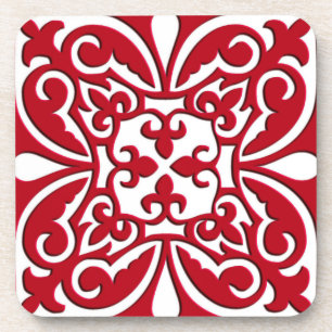 Moroccan tile - dark red and white coaster