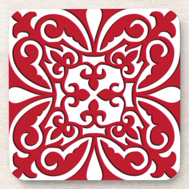 Moroccan tile - dark red and white coaster (Front)