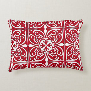 Moroccan tile - dark red and white decorative cushion