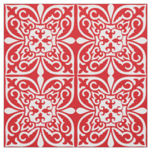 Moroccan tile - dark red and white fabric