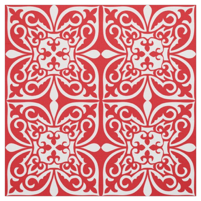 Moroccan tile - dark red and white fabric (Swatch)
