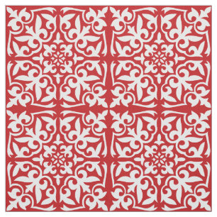 Moroccan tile - dark red and white fabric
