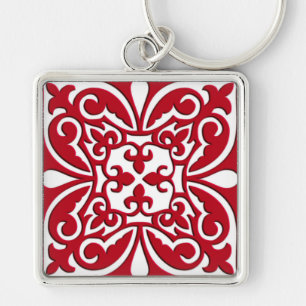 Moroccan tile - dark red and white key ring