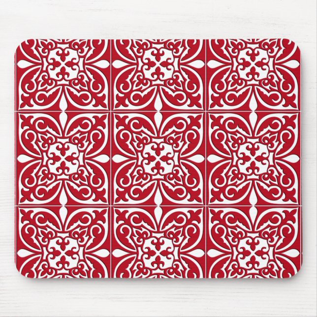 Moroccan tile - dark red and white mouse pad (Front)