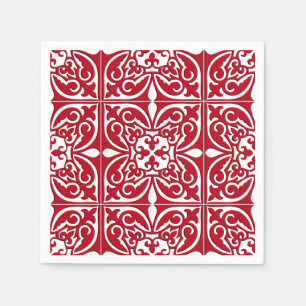 Moroccan tile - dark red and white napkin