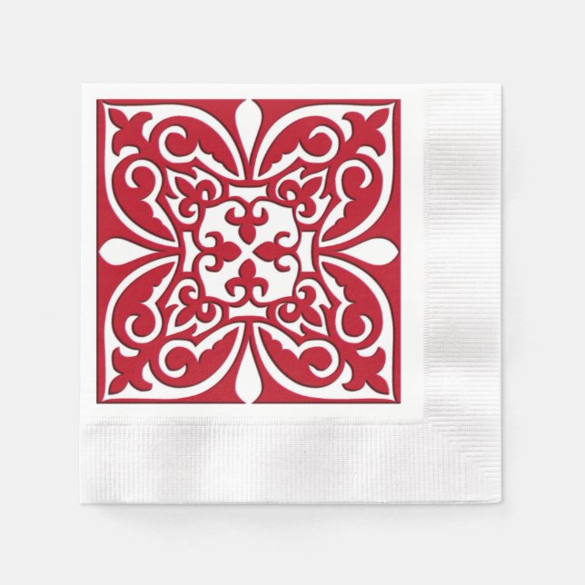 Moroccan tile - dark red and white napkin (Front)