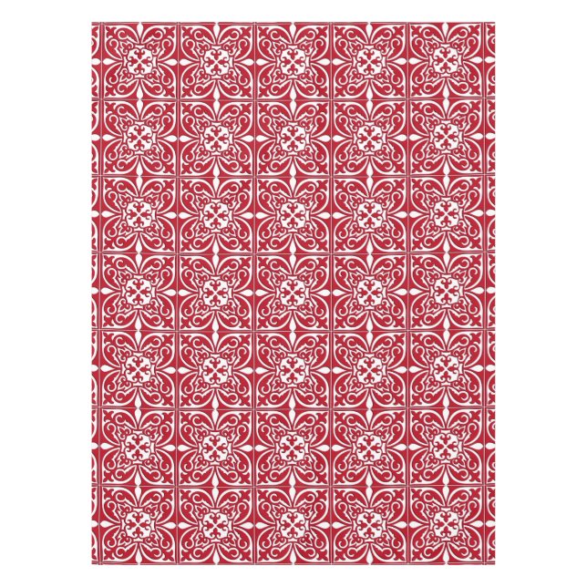Moroccan tile - dark red and white tablecloth (Front)