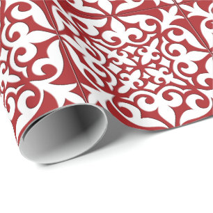 Moroccan tile - dark red and white wrapping paper
