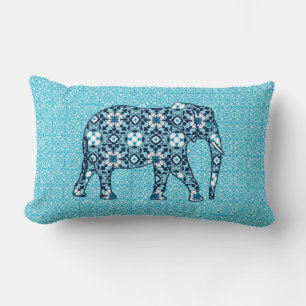 Moroccan Tile Elephant, Cobalt, Navy & Light Blue Lumbar Cushion