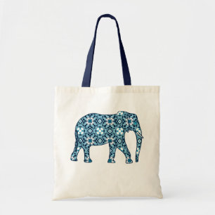 Moroccan Tile Elephant, Cobalt, Navy & Light Blue Tote Bag