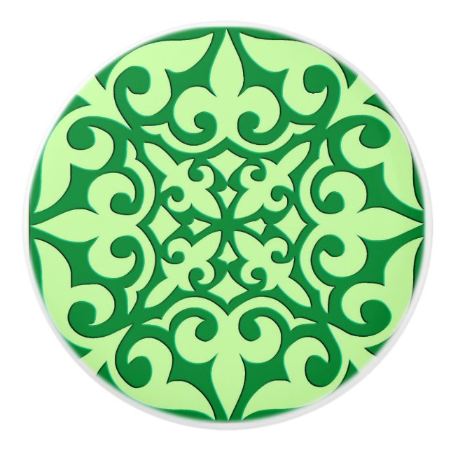 Moroccan tile - emerald and light green ceramic knob (Front)
