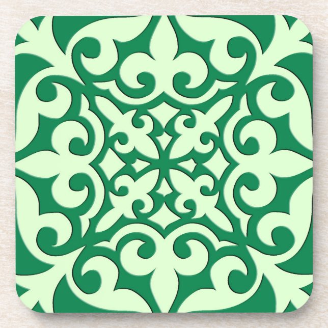 Moroccan tile - emerald and light green coaster (Front)