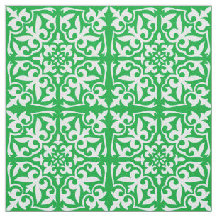 Moroccan tile - emerald green and white fabric