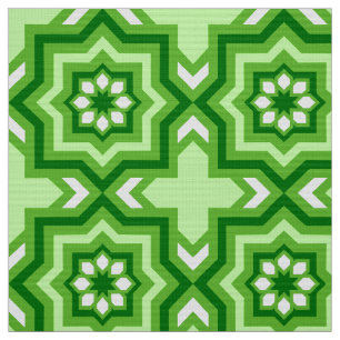 Moroccan Tile, Emerald, Lime Green and White Fabric