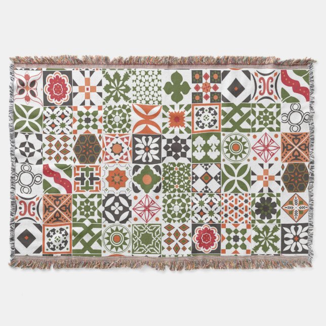 Moroccan tile - green,black,red throw blanket (Front)