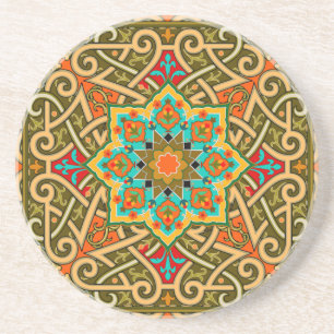 Moroccan Tile Green Gold Blue Coaster