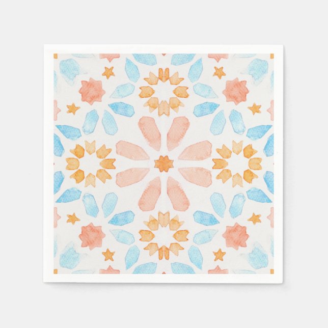 Moroccan tile in blue and orange napkin (Front)
