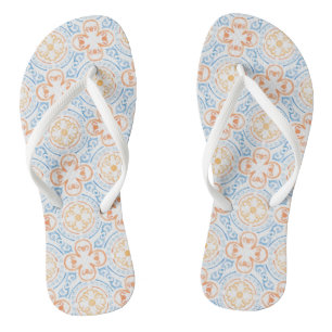 Moroccan tile in blue and orange thongs