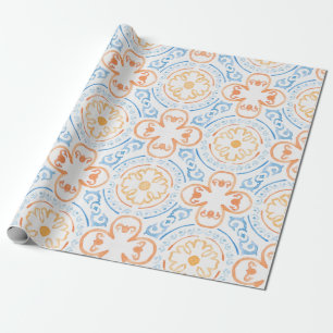 Moroccan tile in blue and orange wrapping papper wrapping paper