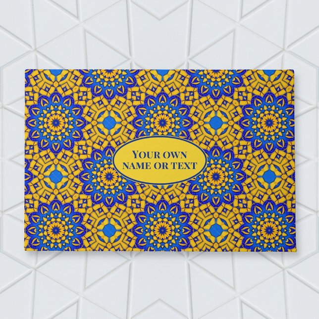 Moroccan Tile in Blue & Yellow with own Text Area Doormat (Creator Uploaded)