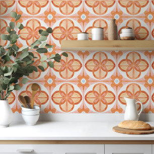 Moroccan tile in  orange watercolor