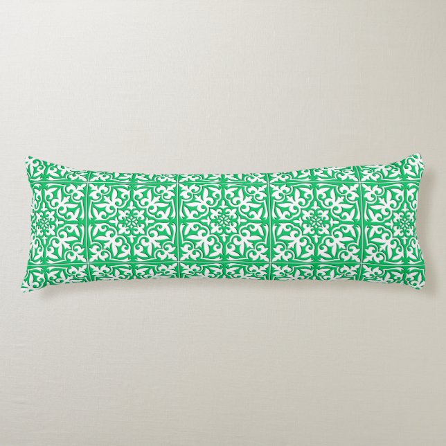 Moroccan tile - jade green and white body cushion (Front)
