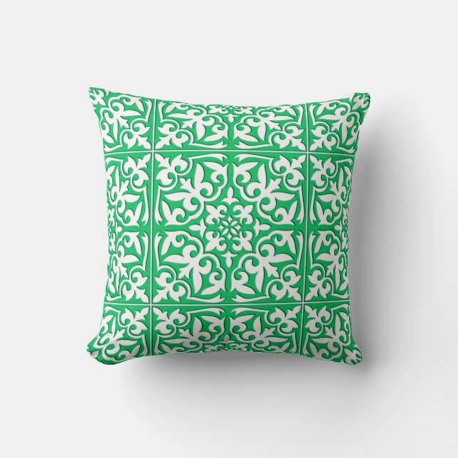 Moroccan tile - jade green and white cushion (Front)