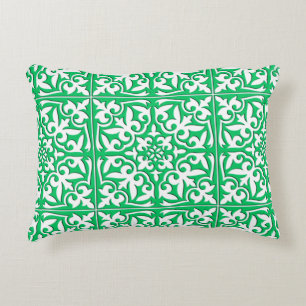 Moroccan tile - jade green and white decorative cushion