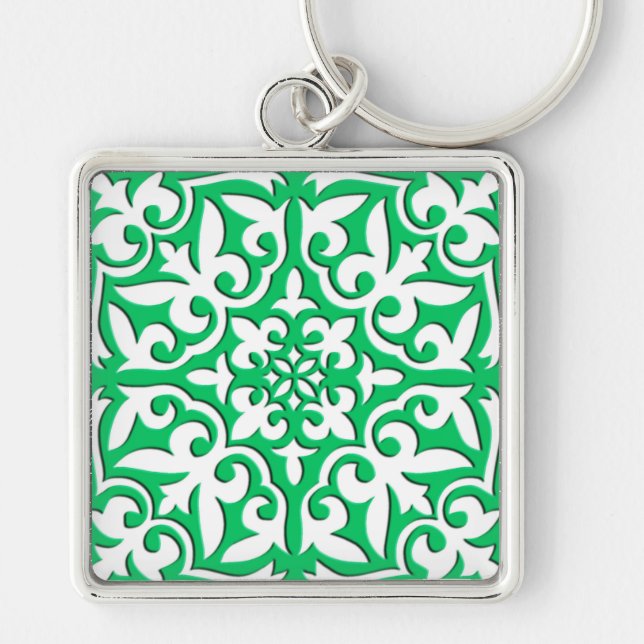 Moroccan tile - jade green and white key ring (Front)