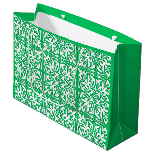 Moroccan tile - jade green and white large gift bag