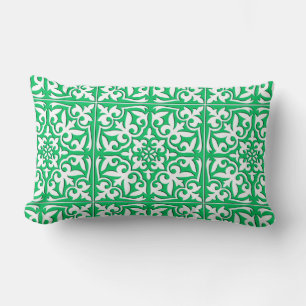 Moroccan tile - jade green and white lumbar cushion