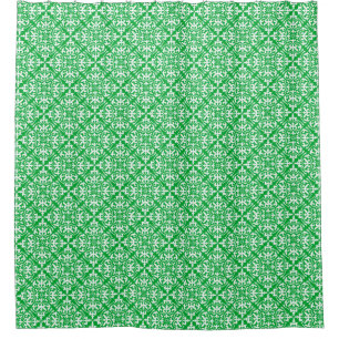 Moroccan tile - jade green and white shower curtain