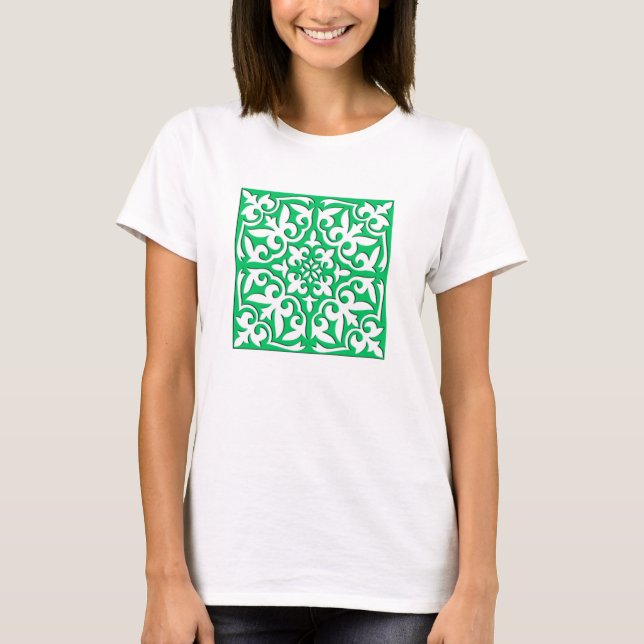 Moroccan tile - jade green and white T-Shirt (Front)