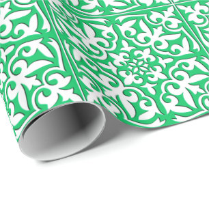 Moroccan tile - jade green and white wrapping paper