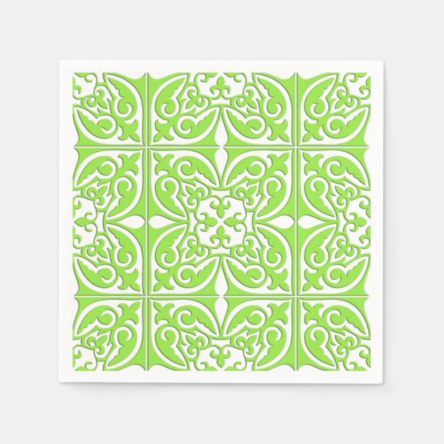 Moroccan tile - lime green and white napkin (Front)