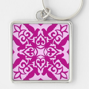 Moroccan tile - magenta and pink key ring