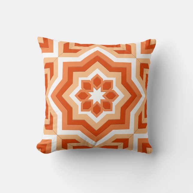 Moroccan Tile, Mandarin Orange and Light Orange Cushion (Front)