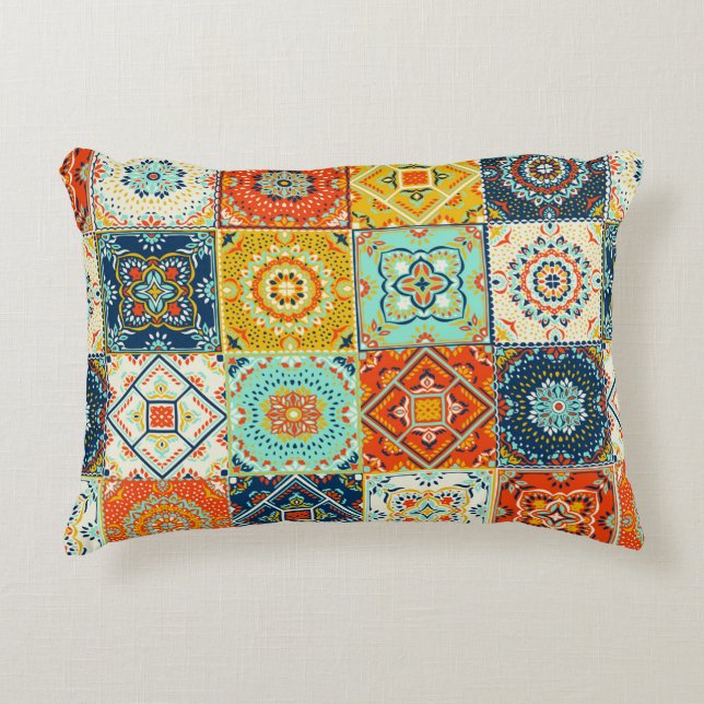 Moroccan tile mosaic illustration pattern decorative cushion (Front)