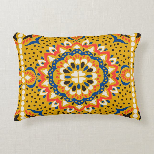 Moroccan tile mosaic illustration pattern decorative cushion (Front)