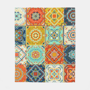 Moroccan tile mosaic illustration pattern fleece blanket