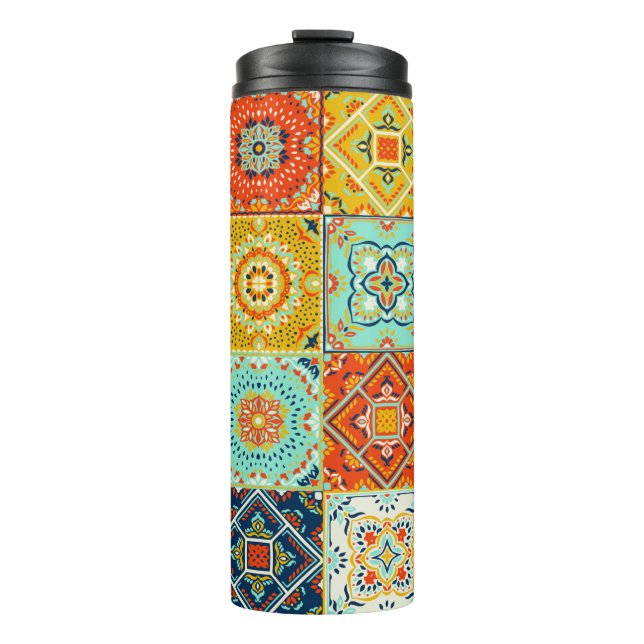 Moroccan tile mosaic illustration pattern thermal tumbler (Front)
