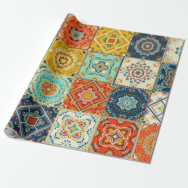 Moroccan tile mosaic illustration pattern wrapping paper (Unrolled)