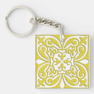 Moroccan tile - mustard yellow and white key ring