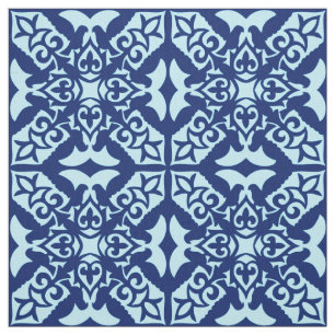 Moroccan tile - navy and light blue fabric