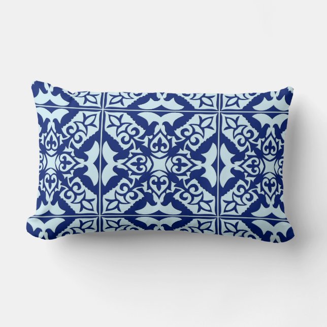 Moroccan tile - navy and light blue lumbar cushion (Front)