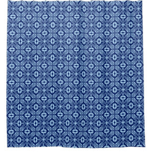 Moroccan Tile, Navy and Light Sky Blue Shower Curtain