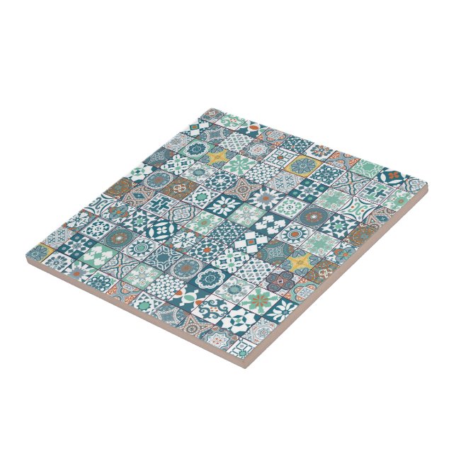 Moroccan tile-orange and light turquoise ceramic tile (Side)